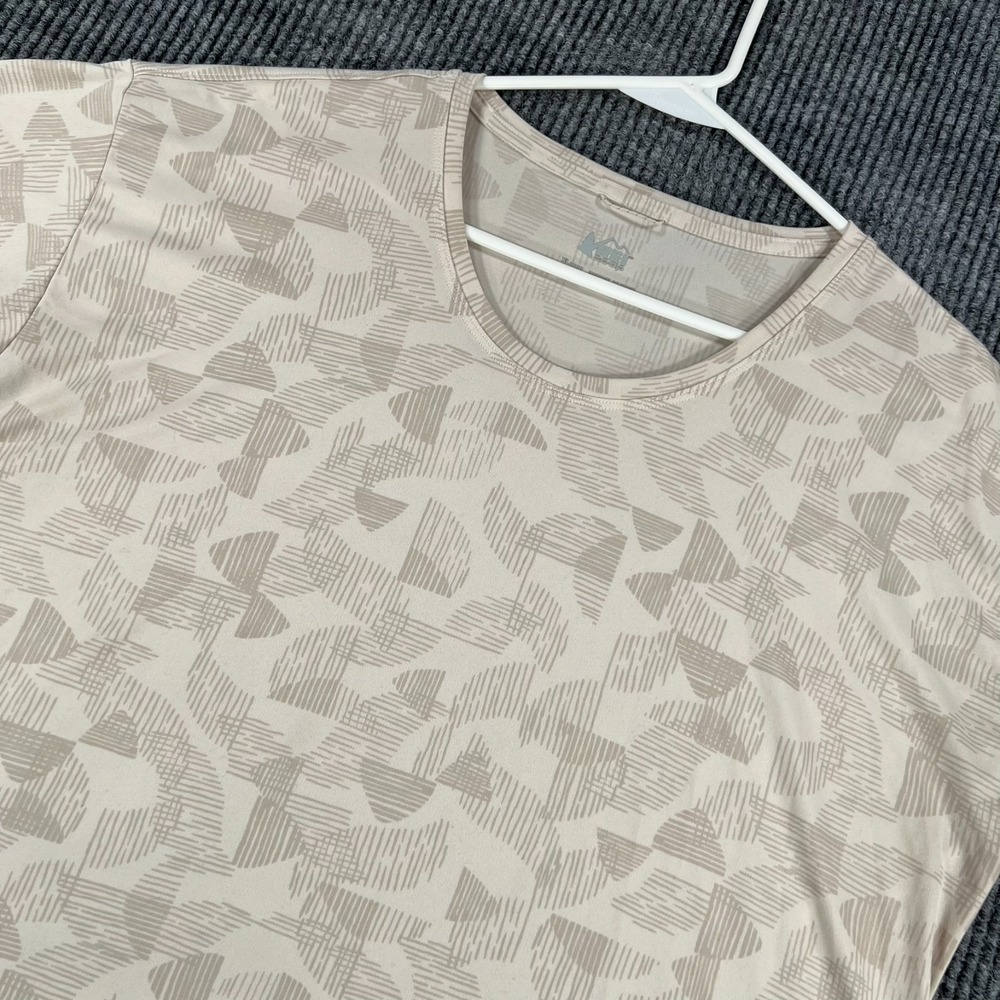 REI Shirt Womens XL Extra Large Beige Geometric Short Sleeve Performance Outdoor